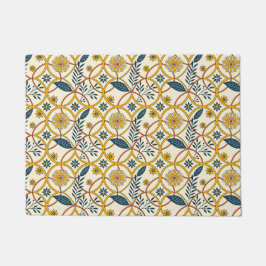 Bloemen in groene en beige cirkels deurmat