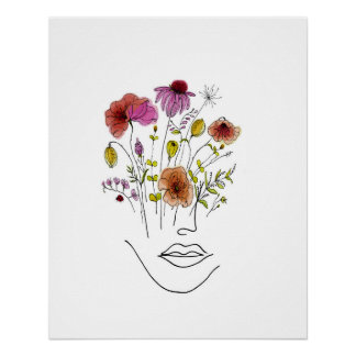 Bloemen in haar haar Waterverf illustratie Perfect Poster