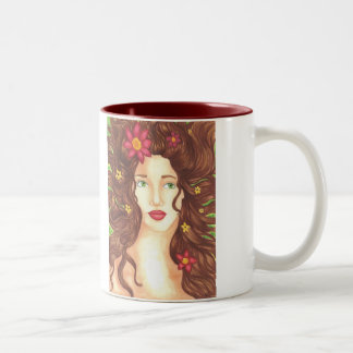 Bloemen in haar Mok 11oz (wit/maroon)