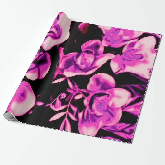 Bloemen in het donker, roze cadeaupapier (Uitgerold)