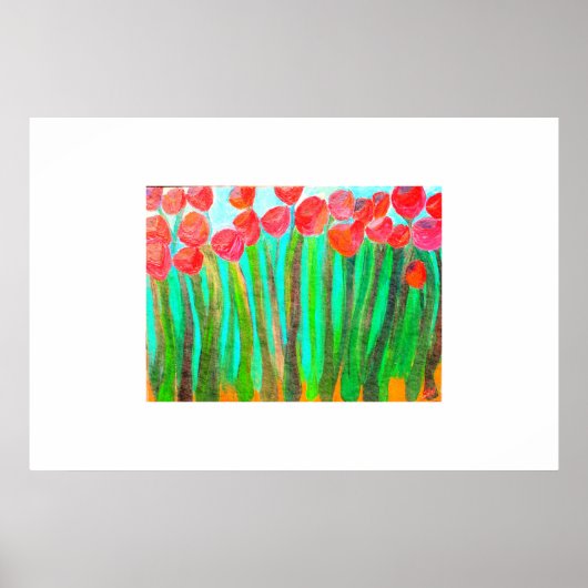 Bloemen in het groot gras poster (Voorkant)