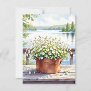 Bloemen in koperen pot op Lakehouse Deck Briefkaart