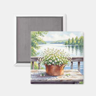 Bloemen in koperen pot op Lakehouse Deck Magneet