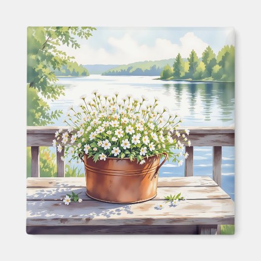Bloemen in koperen pot op Lakehouse Deck Magneet (Voorkant)