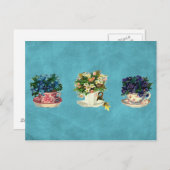  bloemen in kopjes briefkaart (Voorkant / Achterkant)