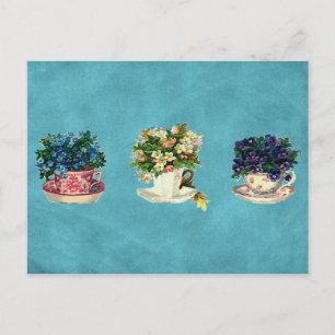 bloemen in kopjes briefkaart