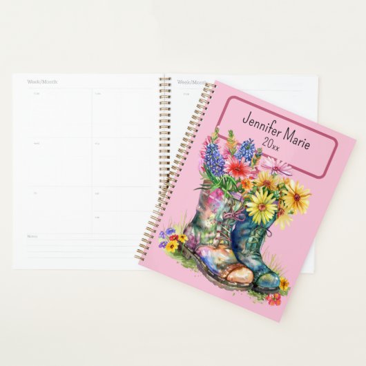 Bloemen in laarzen personaliseren met naam, jaar planner (Display)