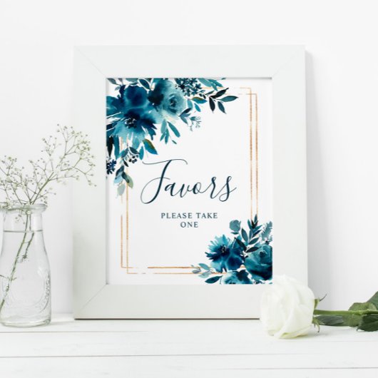 Bloemen in marineblauw & gouden lijst bruidsmeisje poster