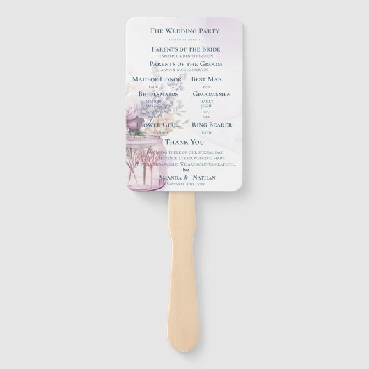 Bloemen in Mason Jar Chic Bloemen Trouwprogramma Handwaaier (Achterkant)