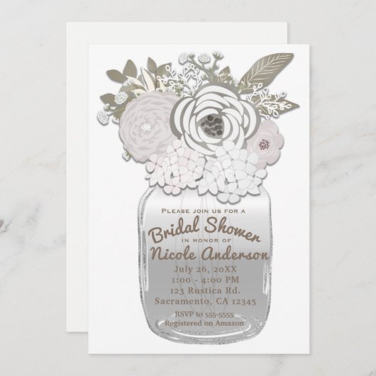 Bloemen in Mason Jar Rustic Vrijgezellenfeest Flor Kaart (Voorkant / Achterkant)