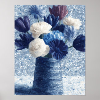 Bloemen in Morning Blue | Getextureerde bloemkunst Poster
