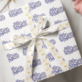 Bloemen in paarse kleur met gouden omtrek AOP Cadeaupapier