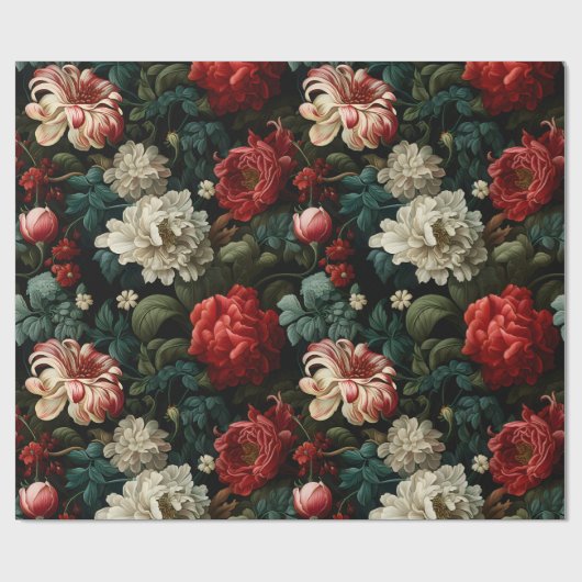 Bloemen in Red & Cream Decoupage Cadeaupapier (Vlak)