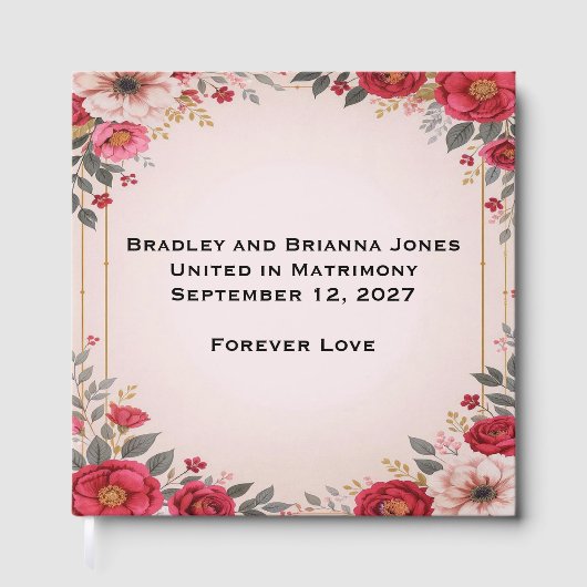 Bloemen in roze bruiloft gastenboek (Voorkant)