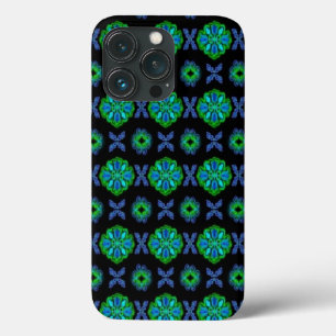 Bloemen in tekenherkenning groen en blauw iPhone 13 pro hoesje