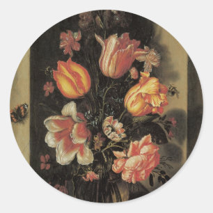 Bloemen in vaas, Barokke Floral still Life Ronde Sticker
