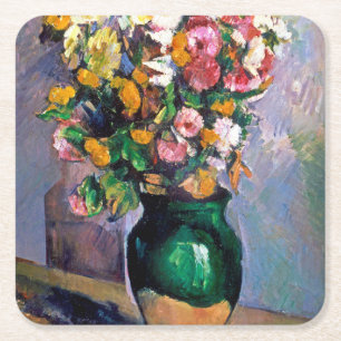 Bloemen in Vaas, Cezanne Vierkante Kartonnen Onderzetter