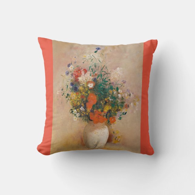 Bloemen in vaas oranje rood portret werpen kussen (Voorkant)