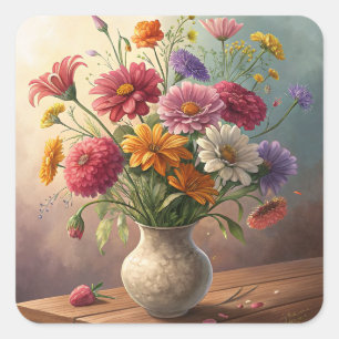 Bloemen in vaas vierkante sticker