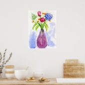 Bloemen in Vase Waterverf Canvas Print (Keuken)