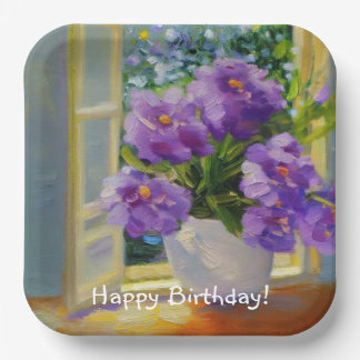 Bloemen in venster papieren bordje