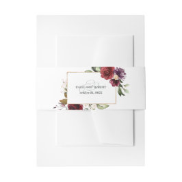 Bloemen ingelijst Bourgogne, Roze en Aubergine Uitnodigingen Wikkel