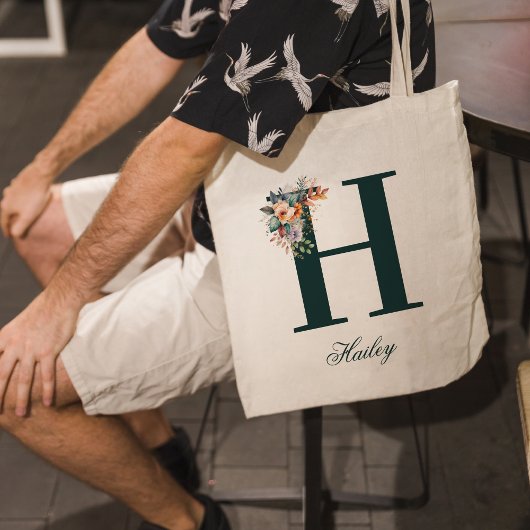 Bloemen initiaal Letter Monogram H Tote Bag