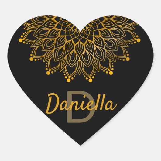 Bloemen initiaal monogram goud gepersonaliseerde m hart sticker (Voorkant)