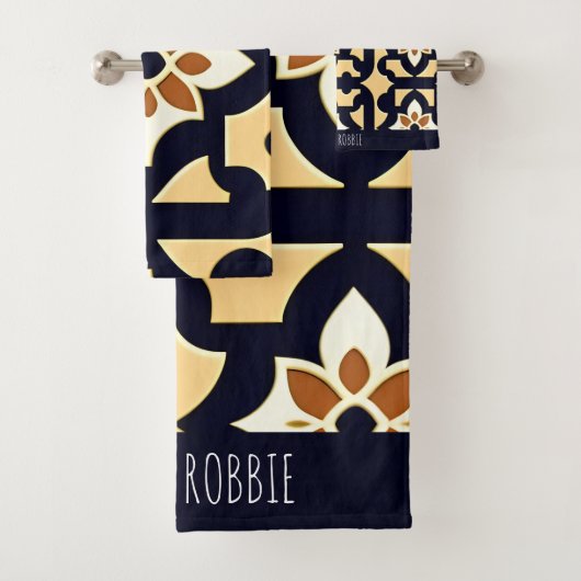 Bloemen Isometrisch in Doos Beige Botanisch Patroo Bad Handdoek (Insitu)