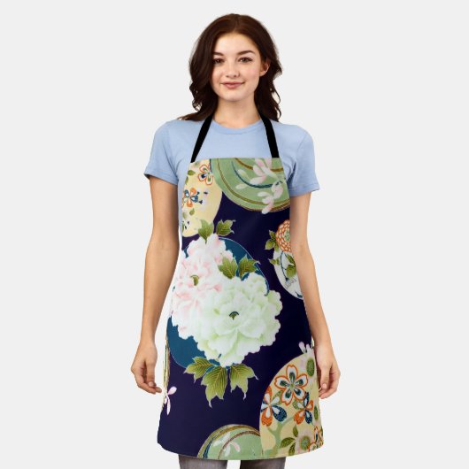 Bloemen, Japans ontwerp Schort (Gedragen)