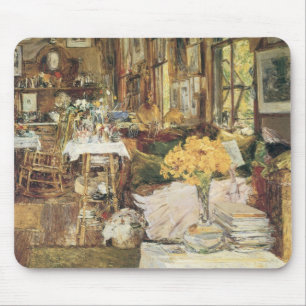 Bloemen kamer door Childe Hassam, Vintage Fine Art Muismat