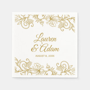  Bloemen Kant bruiloft servetten   Goud