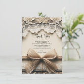 Bloemen Kant Burlap Rustiek Dank u Kaart (Staand voorkant)