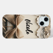  Bloemen Kant Burlap Rustieke Bruiloft Case-Mate iPhone Case (Achterkant (horizontaal))