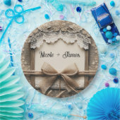 Bloemen Kant Burlap Rustieke Bruiloft Papieren Bordje (Feest)