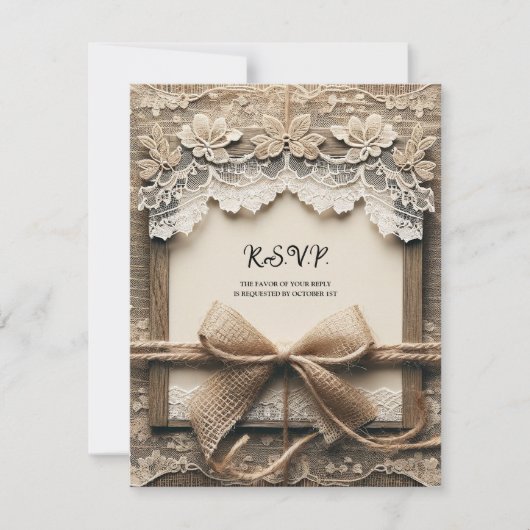  Bloemen Kant Burlap Rustieke Bruiloft RSVP Kaart (Voorkant)