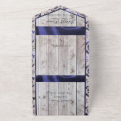 Bloemen, Kant & Hoefijzers, Blauw lint All In One Uitnodiging (Buitenkant)