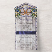 Bloemen, Kant & Hoefijzers, Blauw lint All In One Uitnodiging (Binnen)