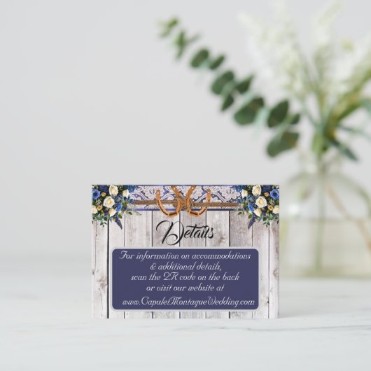 Bloemen, Kant & Hoefijzers, Blauw lint, QR-code Informatiekaartje (Staand voorkant)