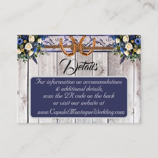 Bloemen, Kant & Hoefijzers, Blauw lint, QR-code Informatiekaartje (Voorkant)