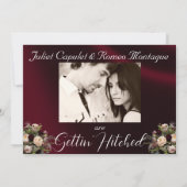 Bloemen, Kant & Hoefijzers Bourgogne Ribbon bruilo Save The Date (Achterkant)