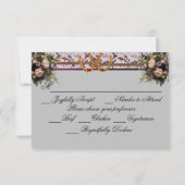 Bloemen, Kant & Hoefijzers, Paarse lint bruiloft RSVP Kaartje (Achterkant)