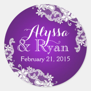Bloemen  Kant Paarse Ronde Sticker
