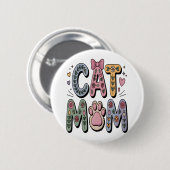 Bloemen Kat Mam met Poot Print Ronde Button 5,7 Cm (Voorkant /achterkant)