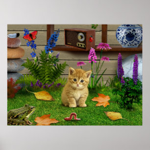 bloemen kat van kikker van afbeelding poster natur