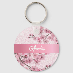 Bloemen Kersenbloesems Faux pastel roze glitter Sleutelhanger