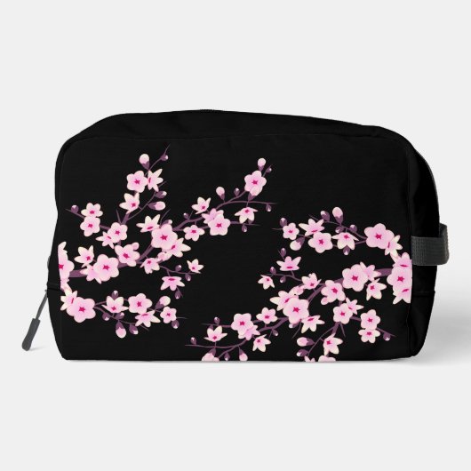 Bloemen Kersenbloesems Zwart Roze | Je naam Toilettasje (Achterkant)