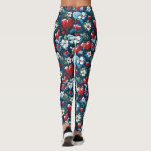 Bloemen Kerst Harten in Rood Blauw en Groen Leggings (Achterkant)