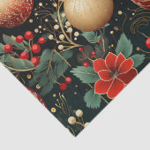 Bloemen Kerstmis Chique Patroon Rood Groen Goud Tissuepapier (Detail)