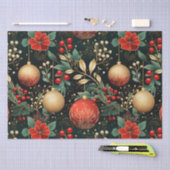 Bloemen Kerstmis Chique Patroon Rood Groen Goud Tissuepapier (Craft)